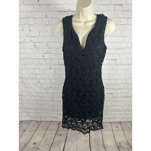 Kate Collection USA Black Sleeveless Crochet Lace Overlay Sheath Dress L